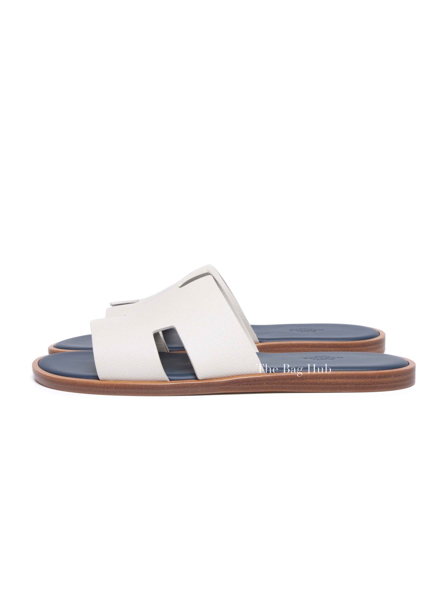 Hermes Blanc Gomme/Bleu Celeste Epsom Mens Izmir Sandals Size 42