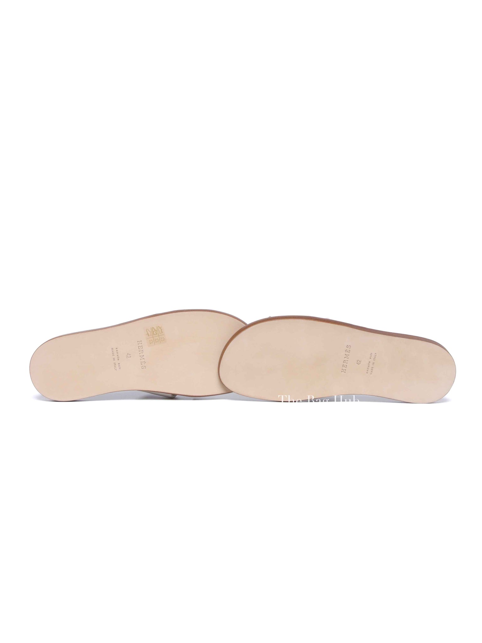 Hermes Blanc Gomme/Bleu Celeste Epsom Mens Izmir Sandals Size 42