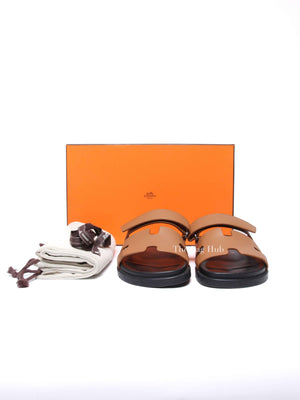 Hermes Naturel Calfskin Chypre Sandals Size 40