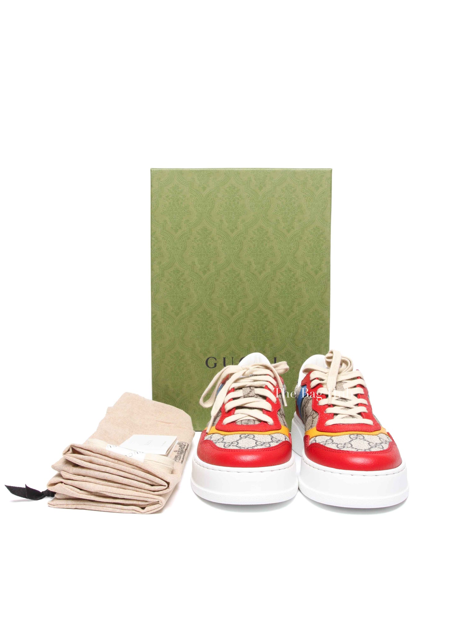 Gucci Multicolor GG Supreme Monogram Textured Dollar Calfskin Mens Chunky Sneakers Size 6.5