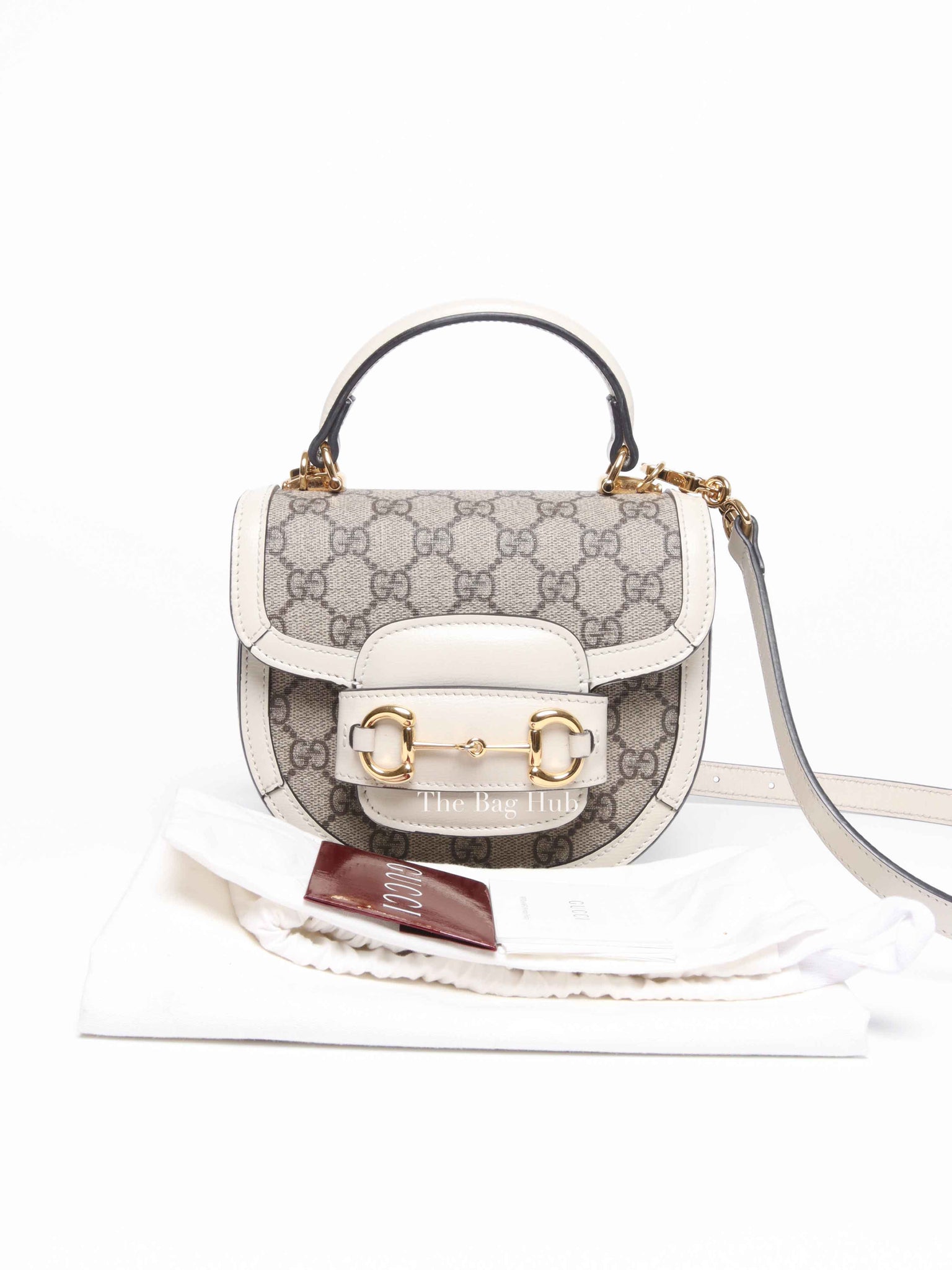Gucci White/Beige Canvas Horsebit 1955 Mini Bag