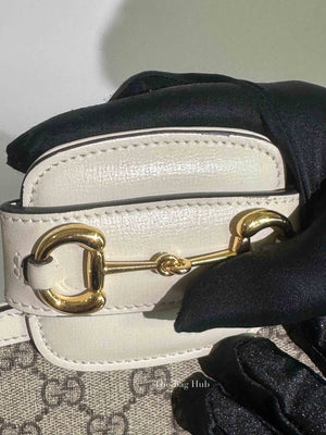 Gucci White/Beige Canvas Horsebit 1955 Mini Bag