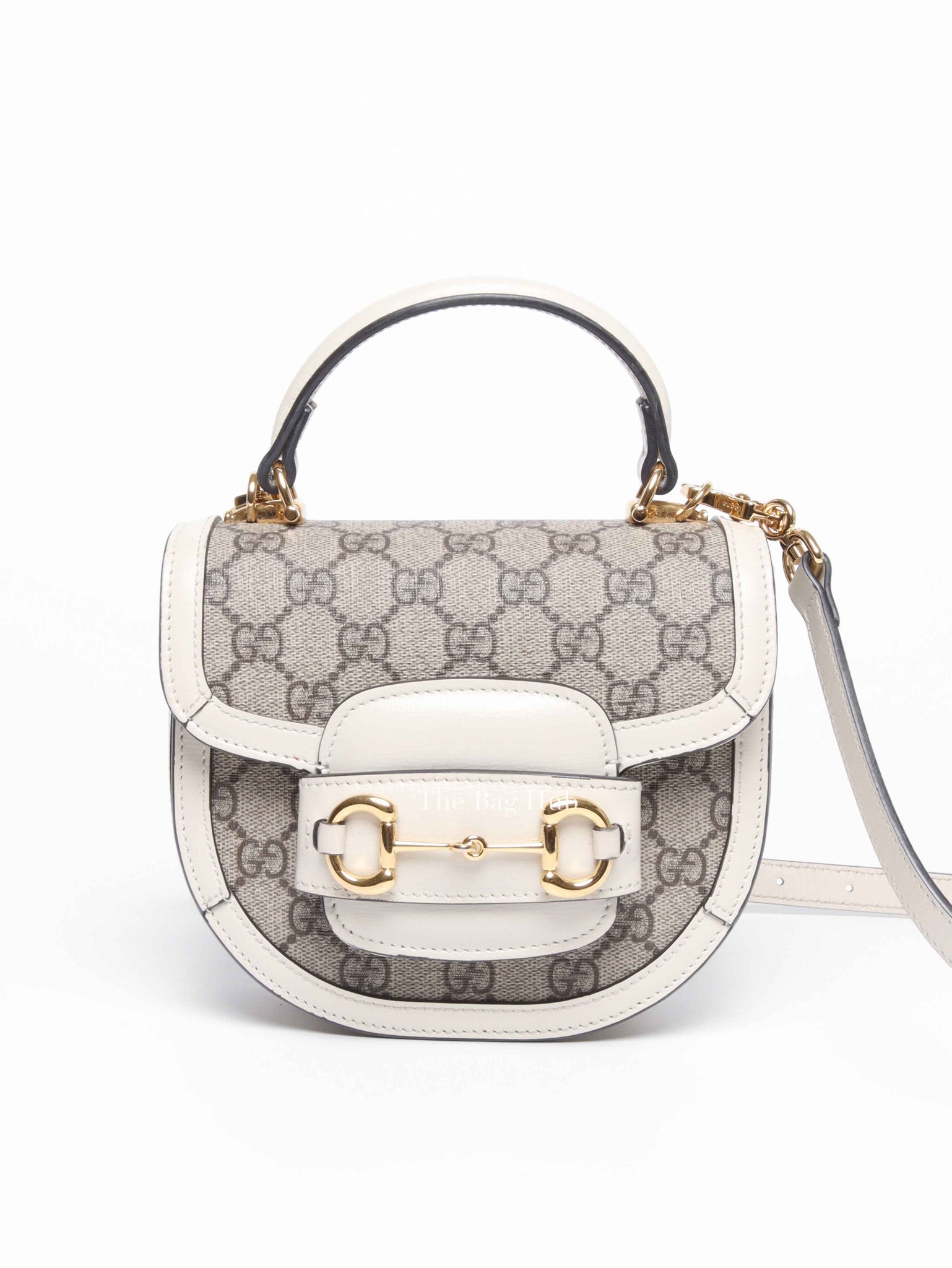 Gucci White/Beige Canvas Horsebit 1955 Mini Bag