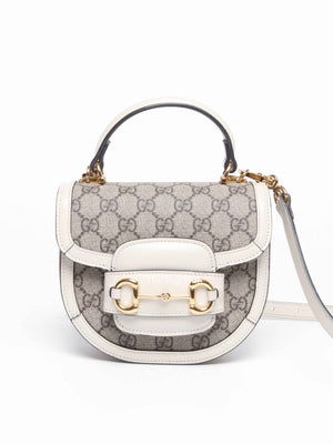 Gucci White/Beige Canvas Horsebit 1955 Mini Bag