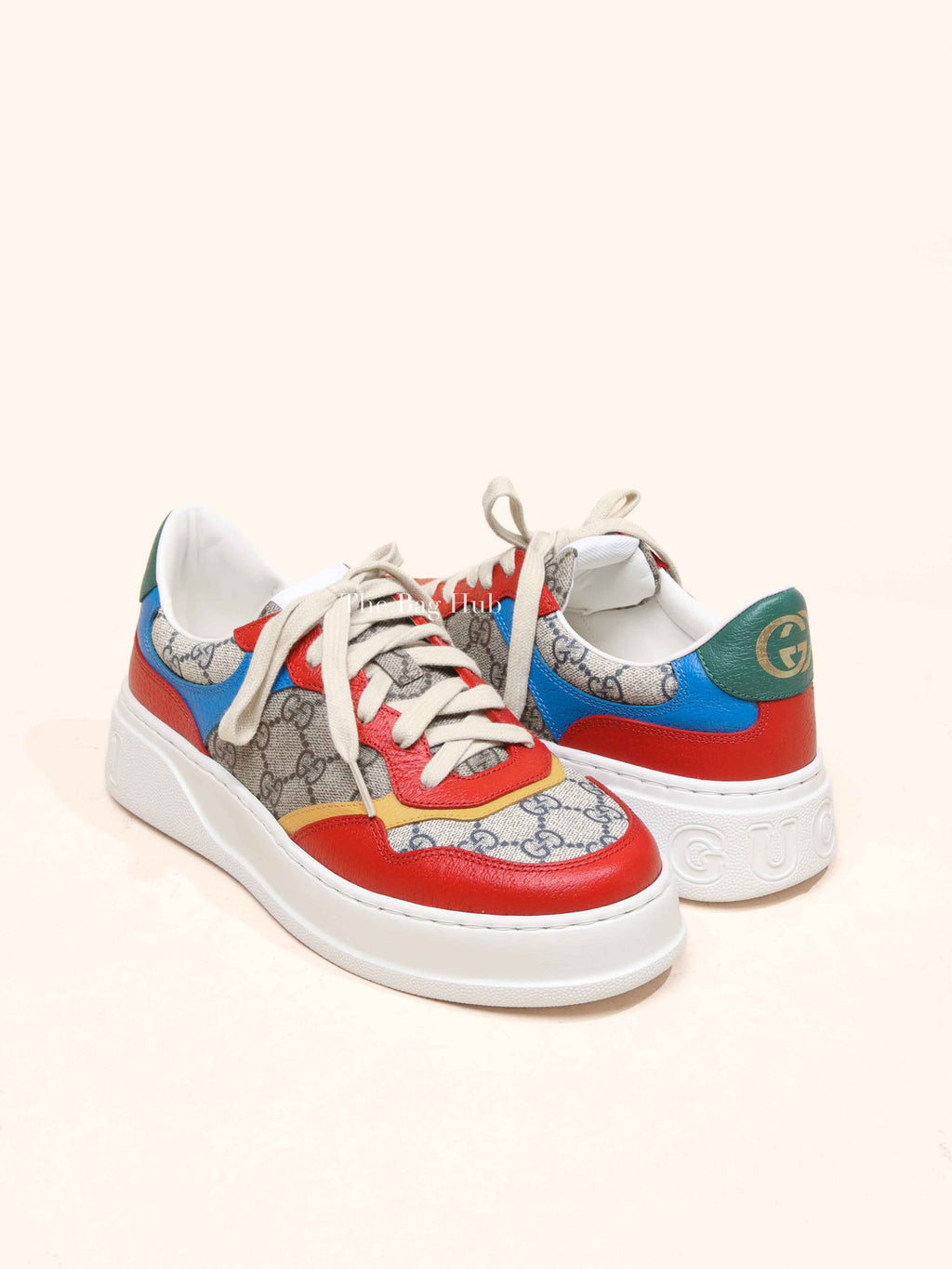 Gucci Multicolor GG Supreme Monogram Textured Dollar Calfskin Mens Chunky Sneakers Size 6.5