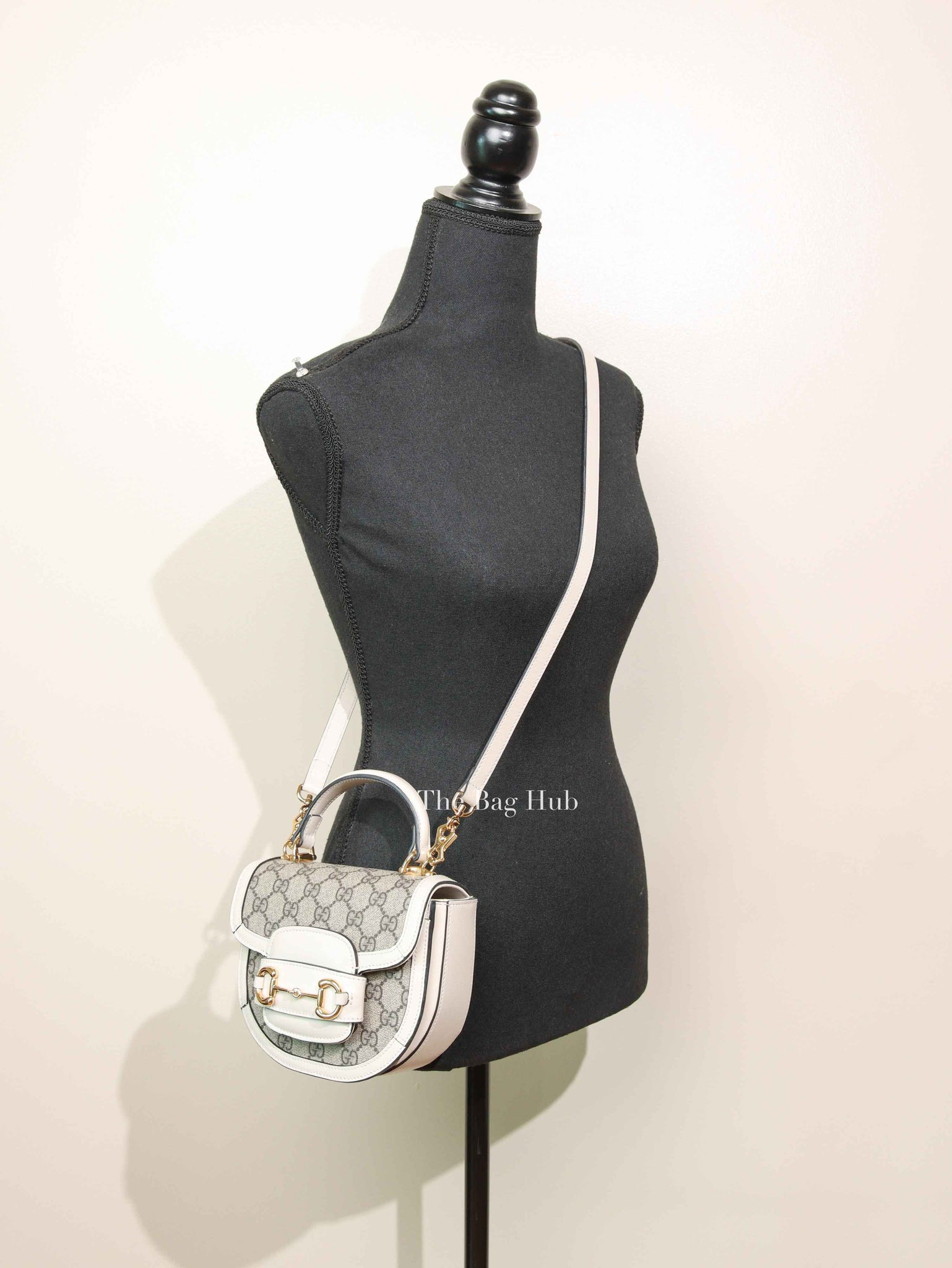 Gucci White/Beige Canvas Horsebit 1955 Mini Bag