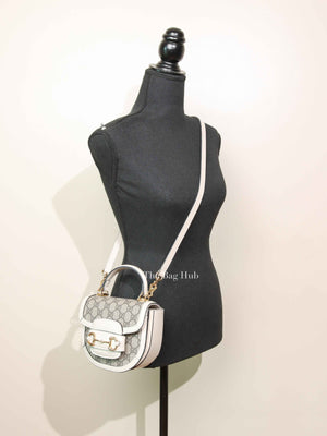 Gucci White/Beige Canvas Horsebit 1955 Mini Bag