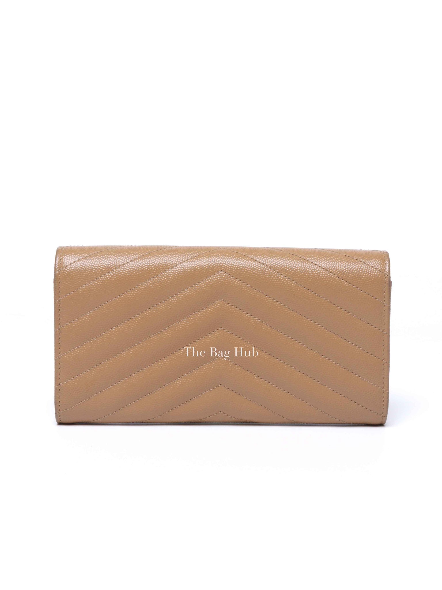 Saint Laurent Dark Beige Grain De Poudre Matelasse Chevron Monogram Flap Wallet