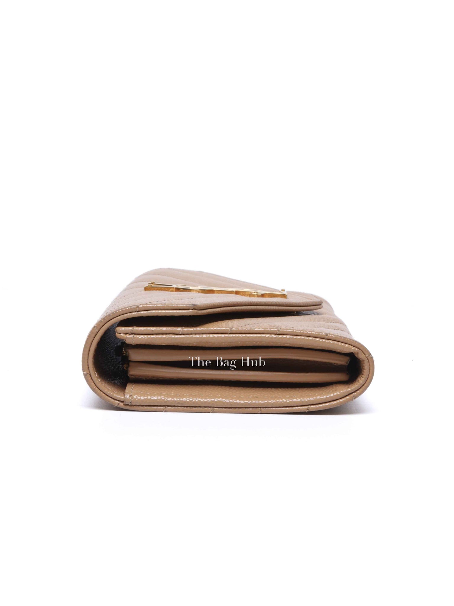 Saint Laurent Dark Beige Grain De Poudre Matelasse Chevron Monogram Flap Wallet