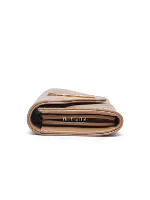 Saint Laurent Dark Beige Grain De Poudre Matelasse Chevron Monogram Flap Wallet