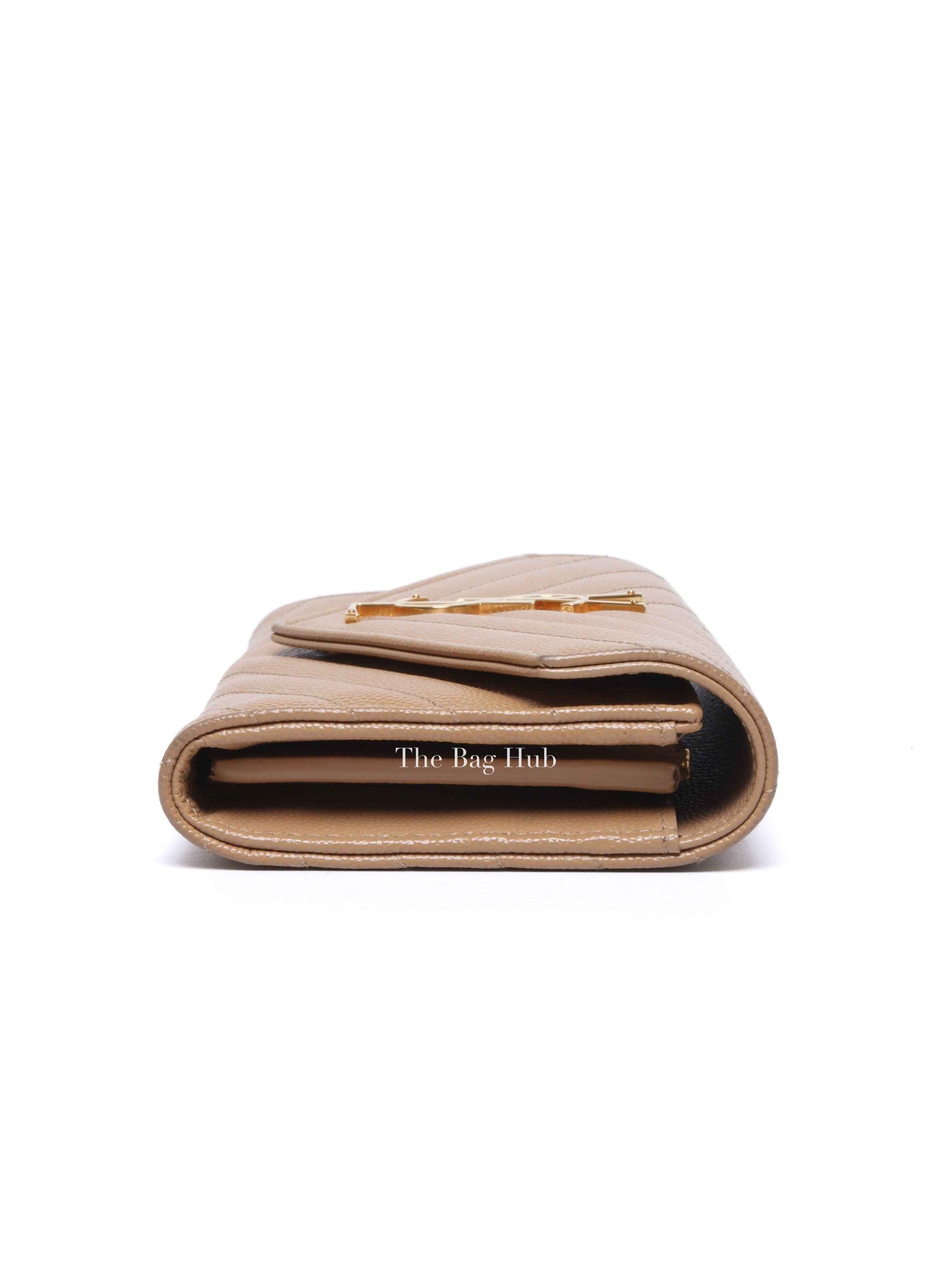 Saint Laurent Dark Beige Grain De Poudre Matelasse Chevron Monogram Flap Wallet