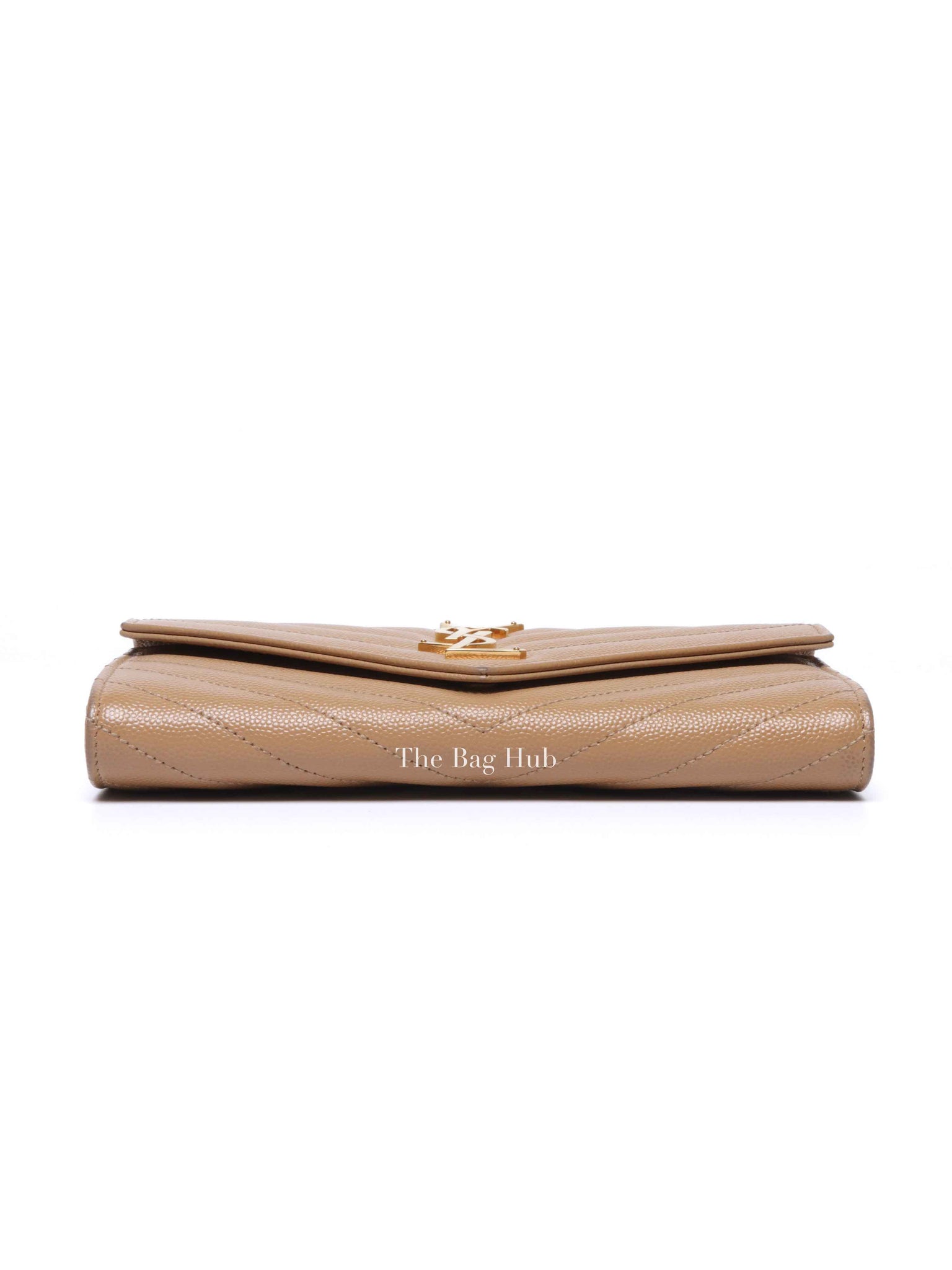 Saint Laurent Dark Beige Grain De Poudre Matelasse Chevron Monogram Flap Wallet