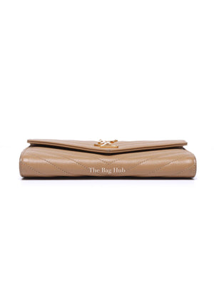Saint Laurent Dark Beige Grain De Poudre Matelasse Chevron Monogram Flap Wallet