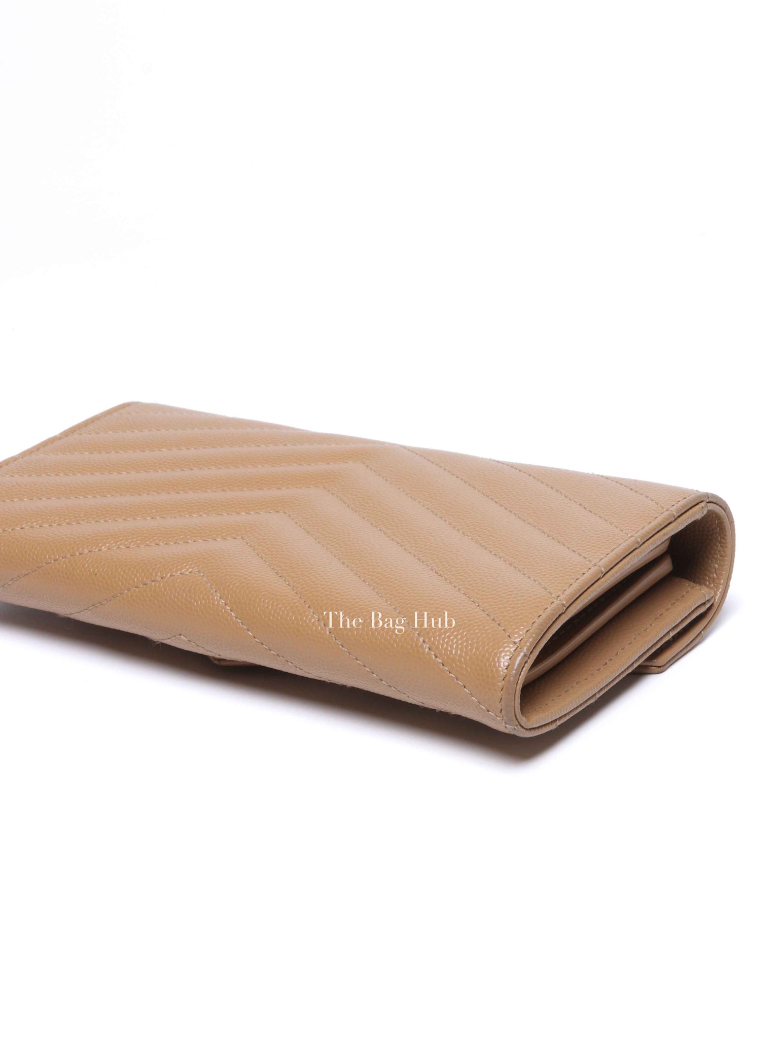 Saint Laurent Dark Beige Grain De Poudre Matelasse Chevron Monogram Flap Wallet