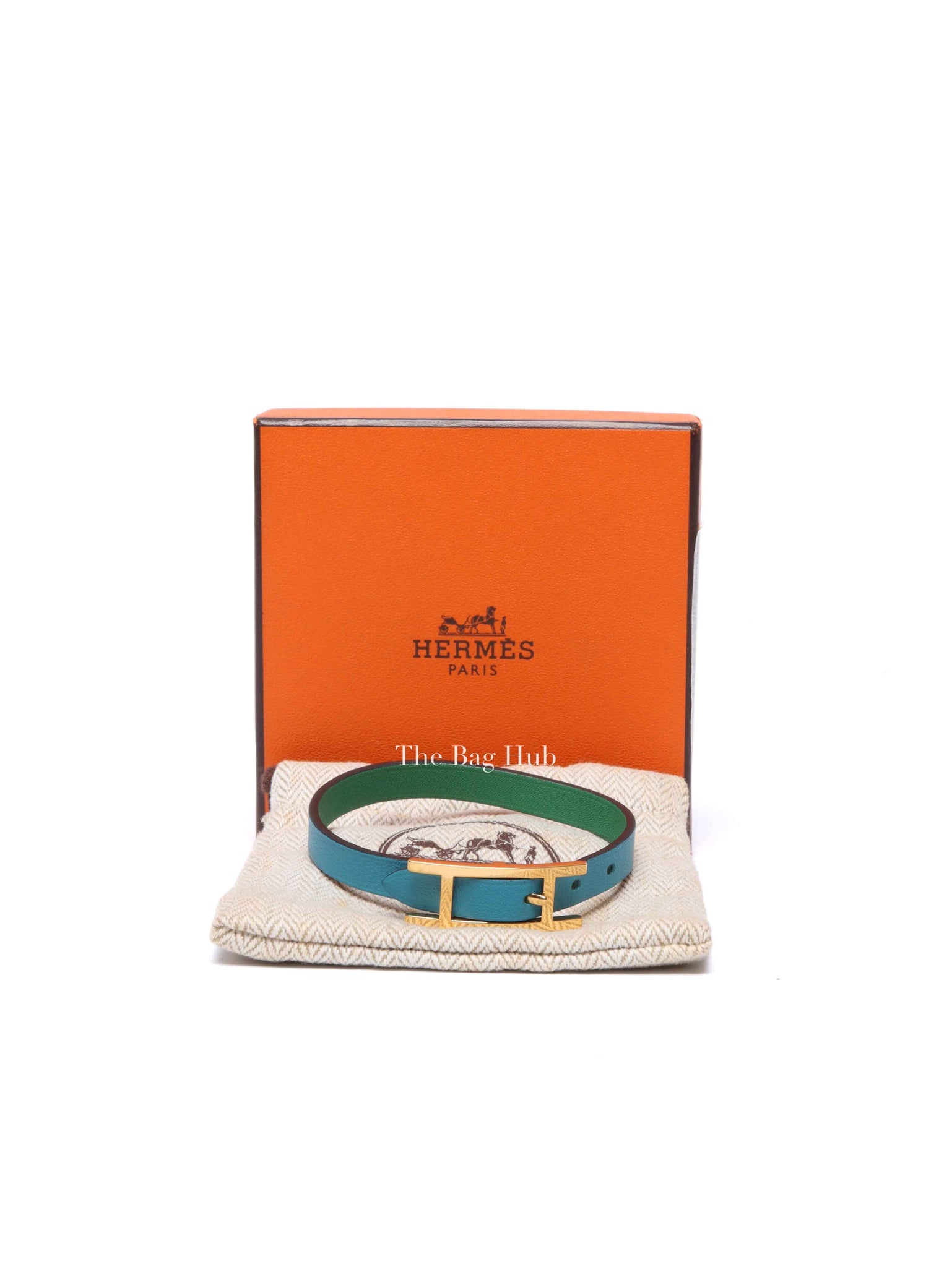 Hermes Bleu Atoll/Menthe Leather Behapi Reversible Bracelet XS GHW