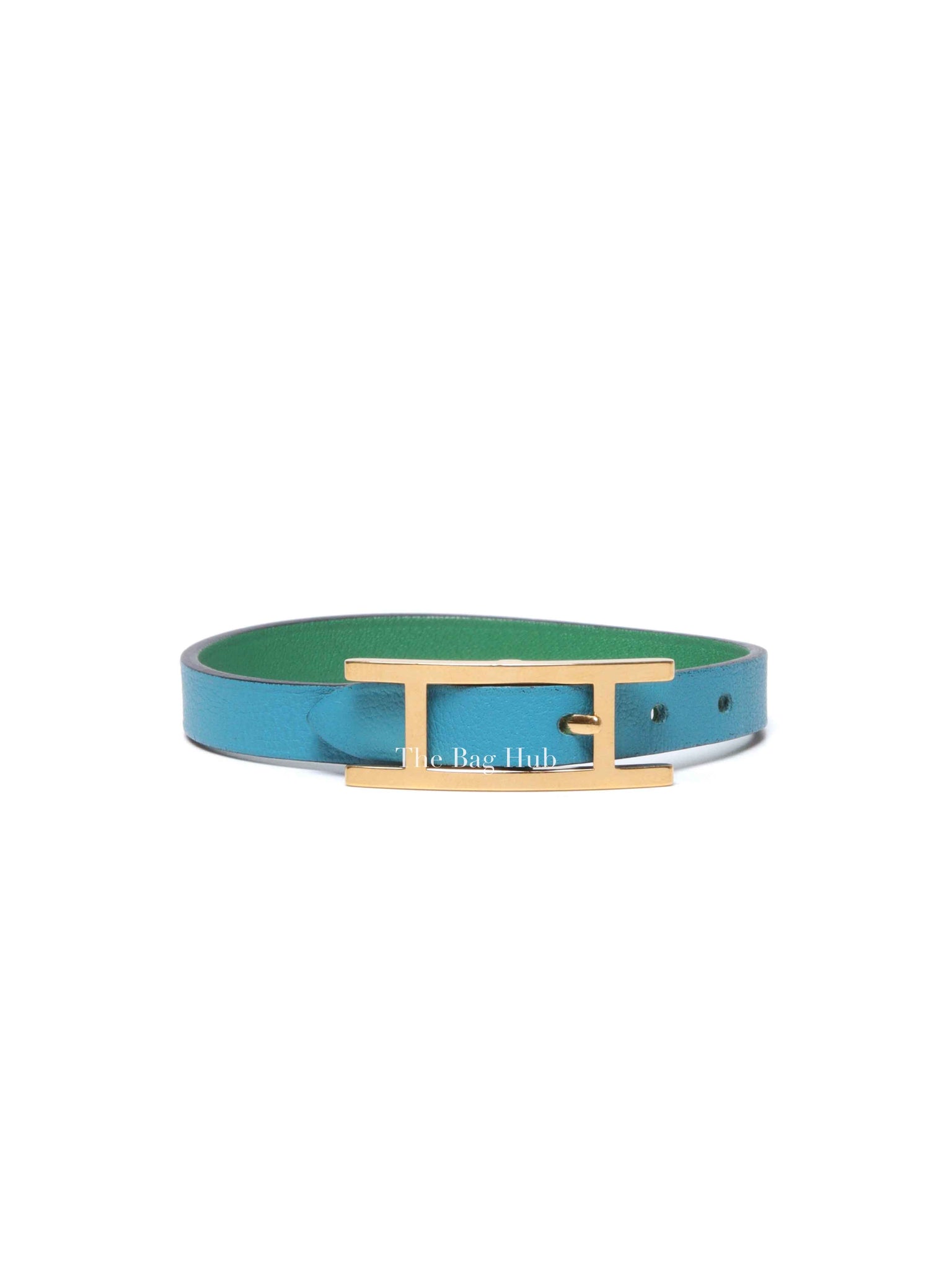 Hermes Bleu Atoll/Menthe Leather Behapi Reversible Bracelet XS GHW