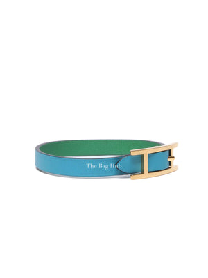 Hermes Bleu Atoll/Menthe Leather Behapi Reversible Bracelet XS GHW