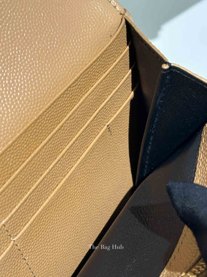 Saint Laurent Dark Beige Grain De Poudre Matelasse Chevron Monogram Flap Wallet