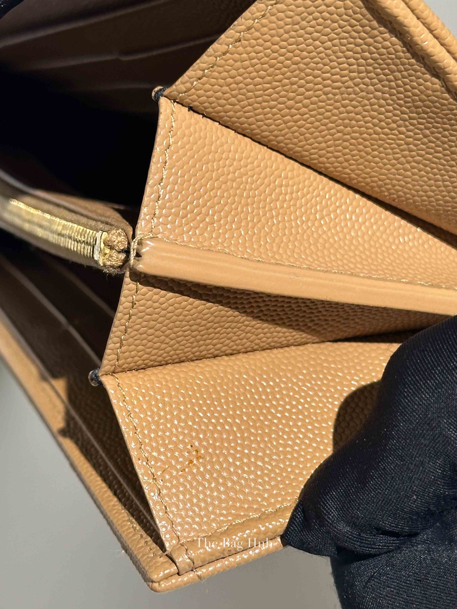 Saint Laurent Dark Beige Grain De Poudre Matelasse Chevron Monogram Flap Wallet