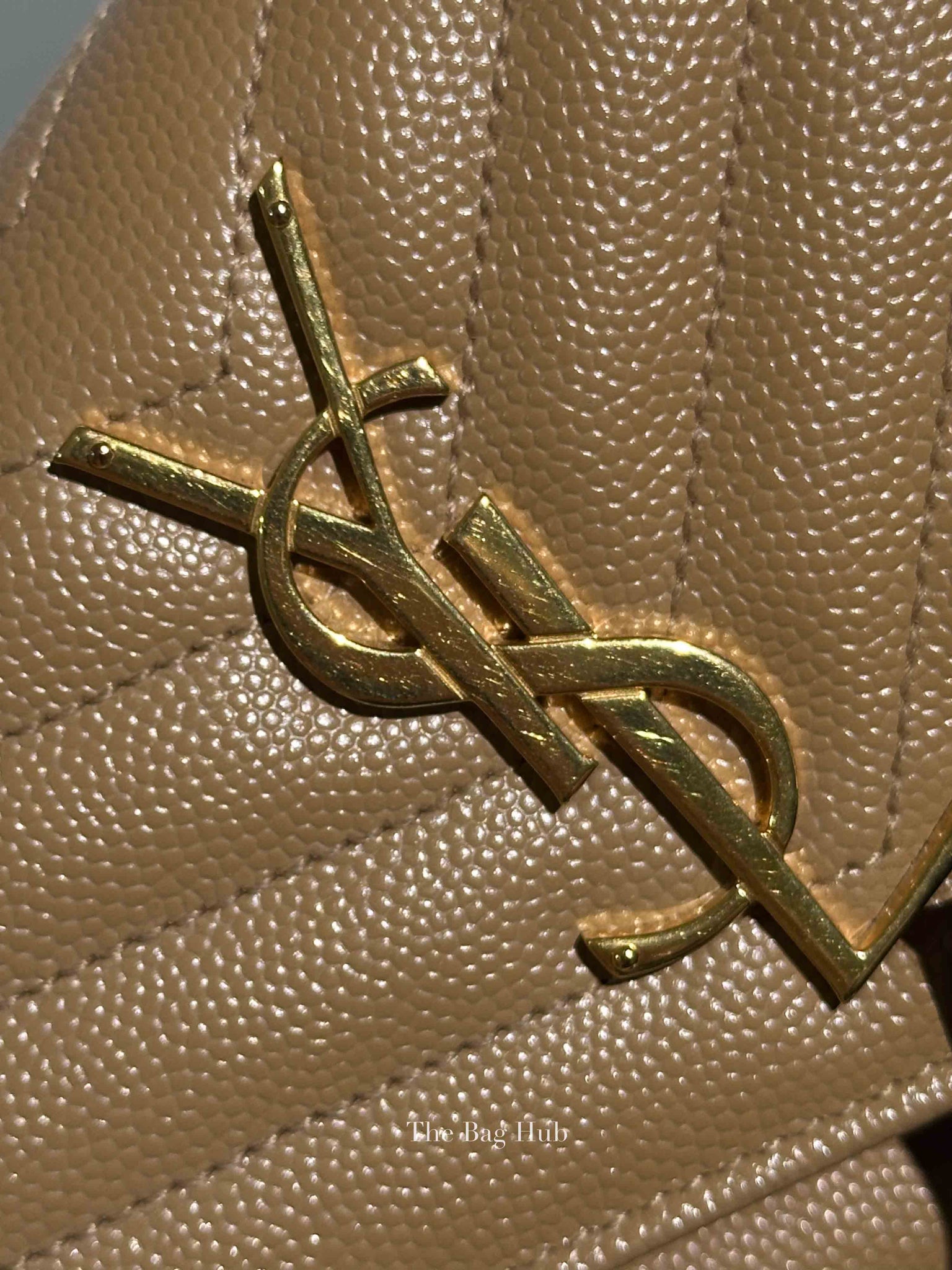 Saint Laurent Dark Beige Grain De Poudre Matelasse Chevron Monogram Flap Wallet