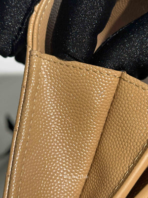 Saint Laurent Dark Beige Grain De Poudre Matelasse Chevron Monogram Flap Wallet