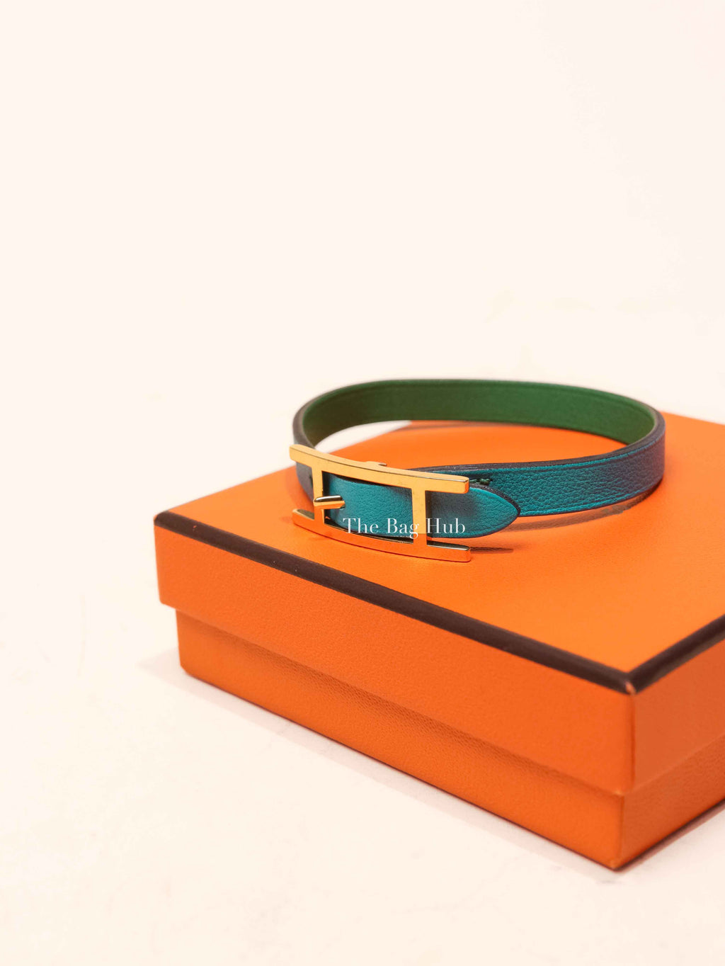 Hermes Bleu Atoll/Menthe Leather Behapi Reversible Bracelet XS GHW
