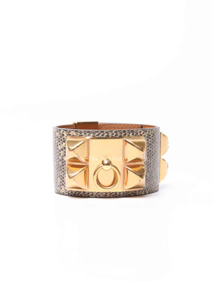 Hermes Gray Natural Lizard Collier De Chien T2 Bracelet GHW