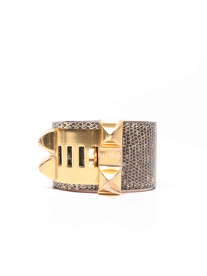 Hermes Gray Natural Lizard Collier De Chien T2 Bracelet GHW