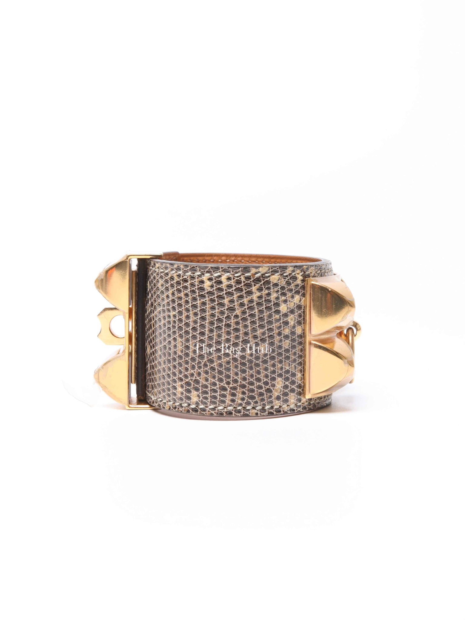 Hermes Gray Natural Lizard Collier De Chien T2 Bracelet GHW