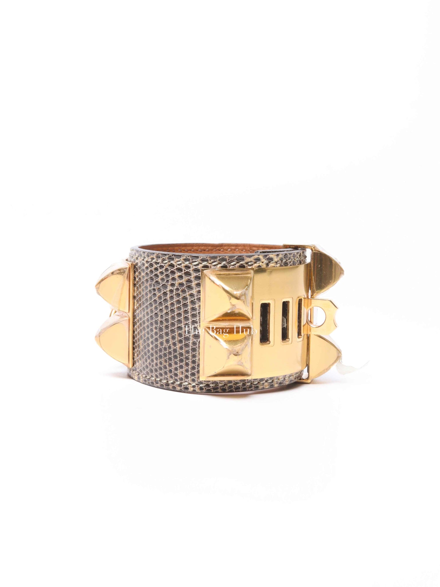 Hermes Gray Natural Lizard Collier De Chien T2 Bracelet GHW