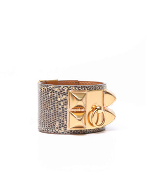 Hermes Gray Natural Lizard Collier De Chien T2 Bracelet GHW