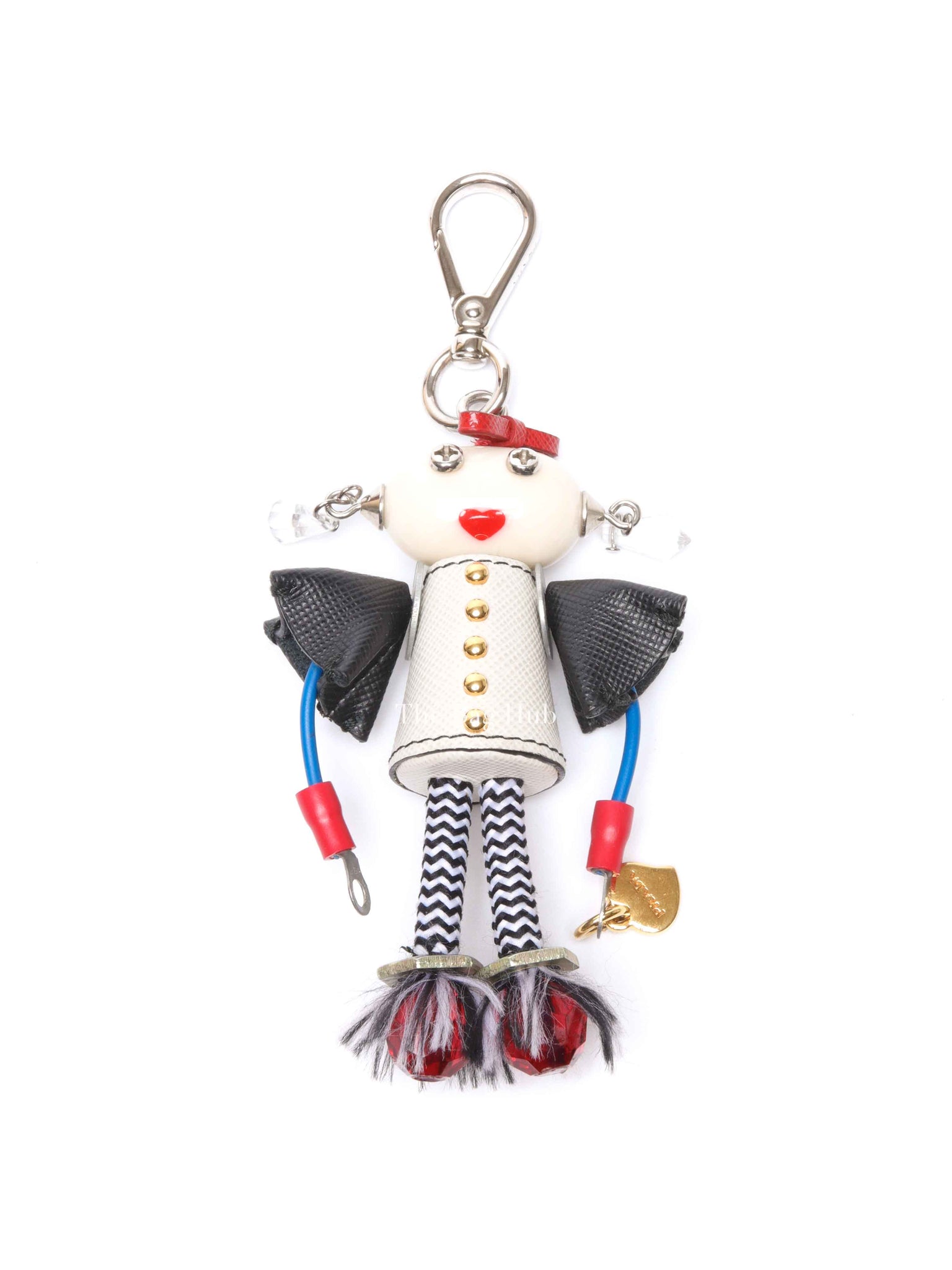 Prada Gold/Silver Toned Metal/Leather Robot Bag Charm