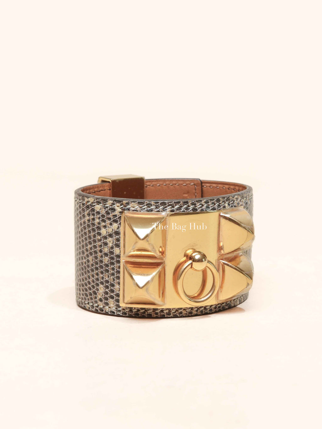 Hermes Gray Natural Lizard Collier De Chien T2 Bracelet GHW