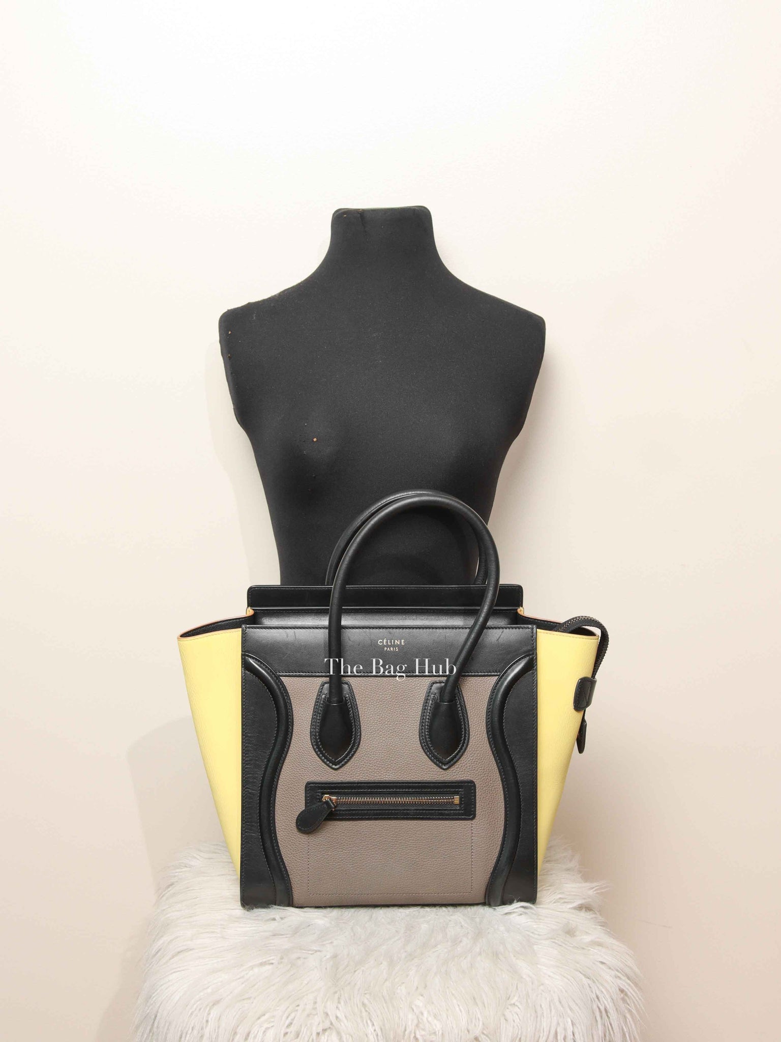 Celine Tri-Color Drummed Calfskin/Suede Micro Luggage Bag