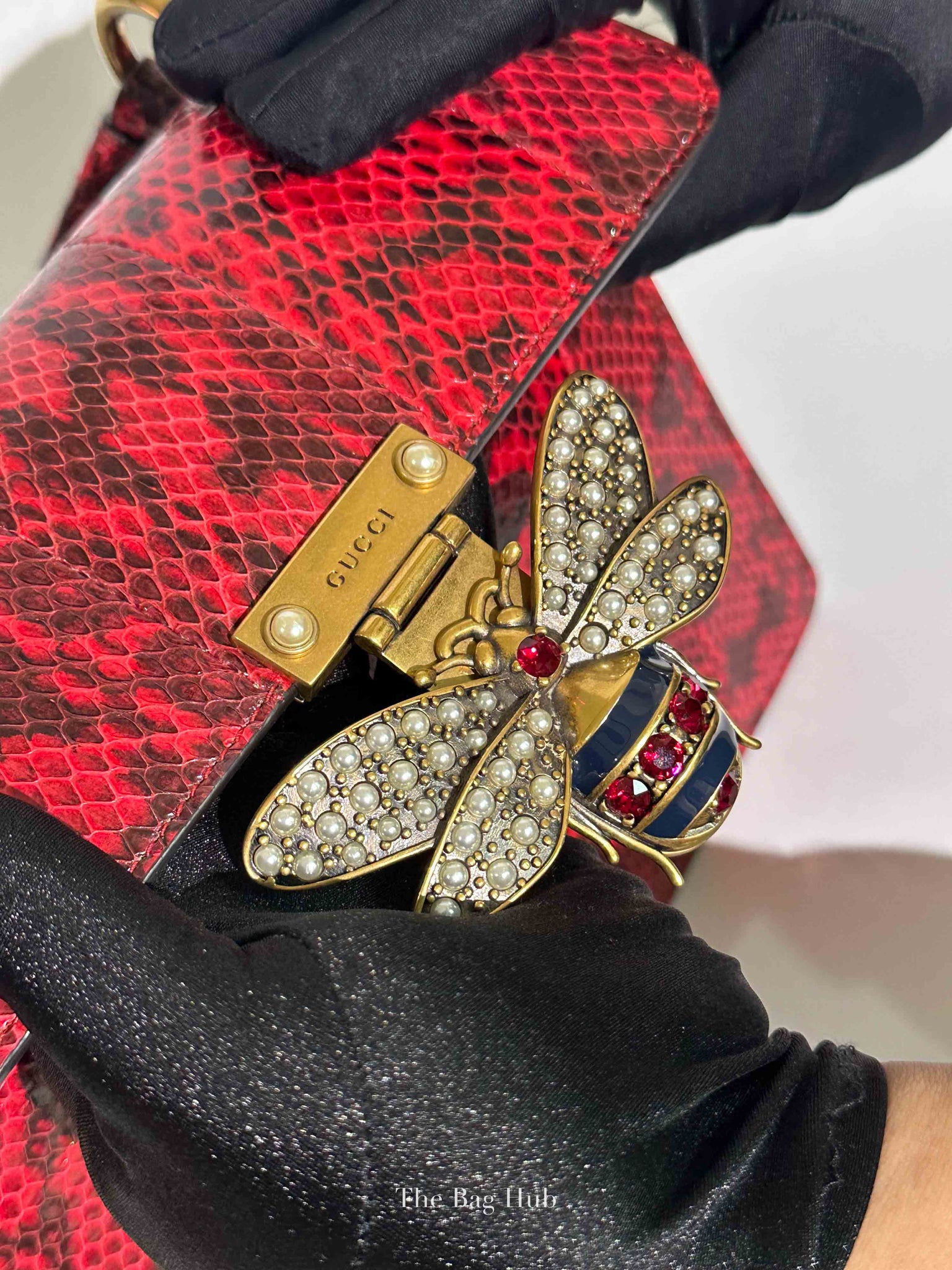 Gucci Red Leather Ayers Queen Margaret Small Top Handle Bag