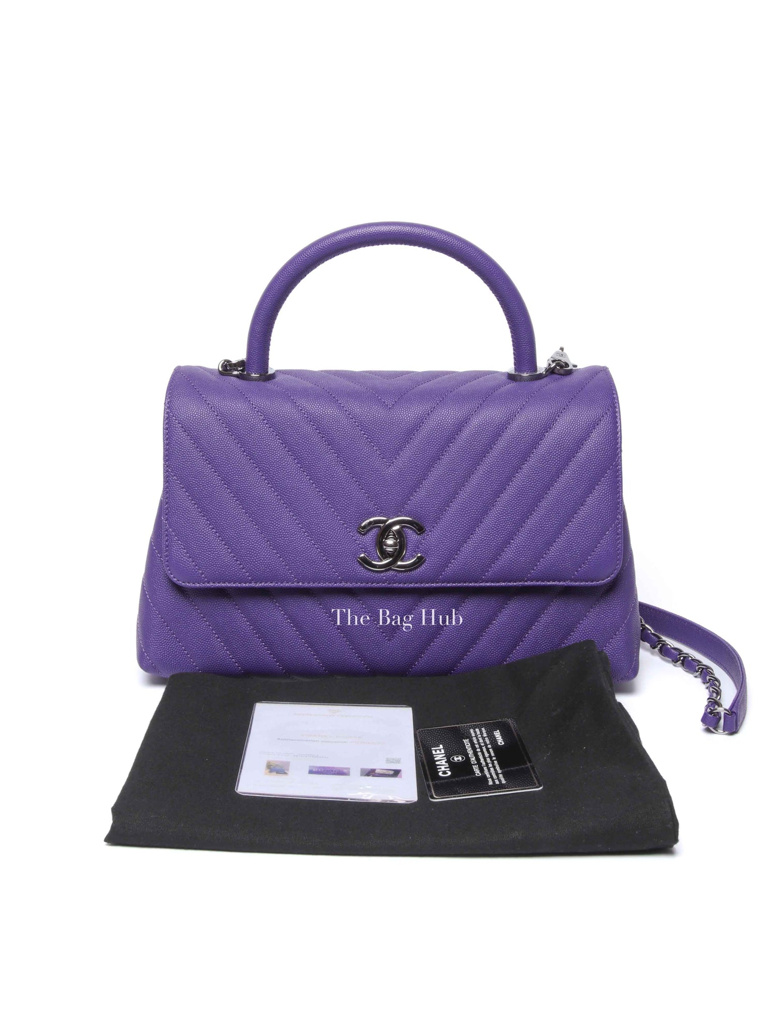 Chanel Purple Caviar Chevron Quilted Small Coco Handle Flap Bag SHW