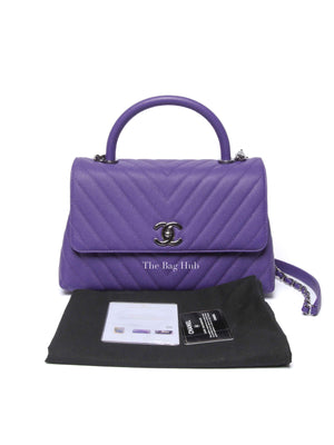 Chanel Purple Caviar Chevron Quilted Small Coco Handle Flap Bag SHW
