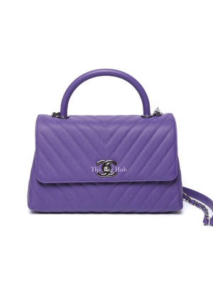 Chanel Purple Caviar Chevron Quilted Small Coco Handle Flap Bag SHW