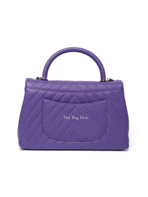 Chanel Purple Caviar Chevron Quilted Small Coco Handle Flap Bag SHW