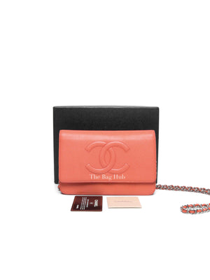 Chanel Coral Caviar Timeless CC Wallet On Chain SHW