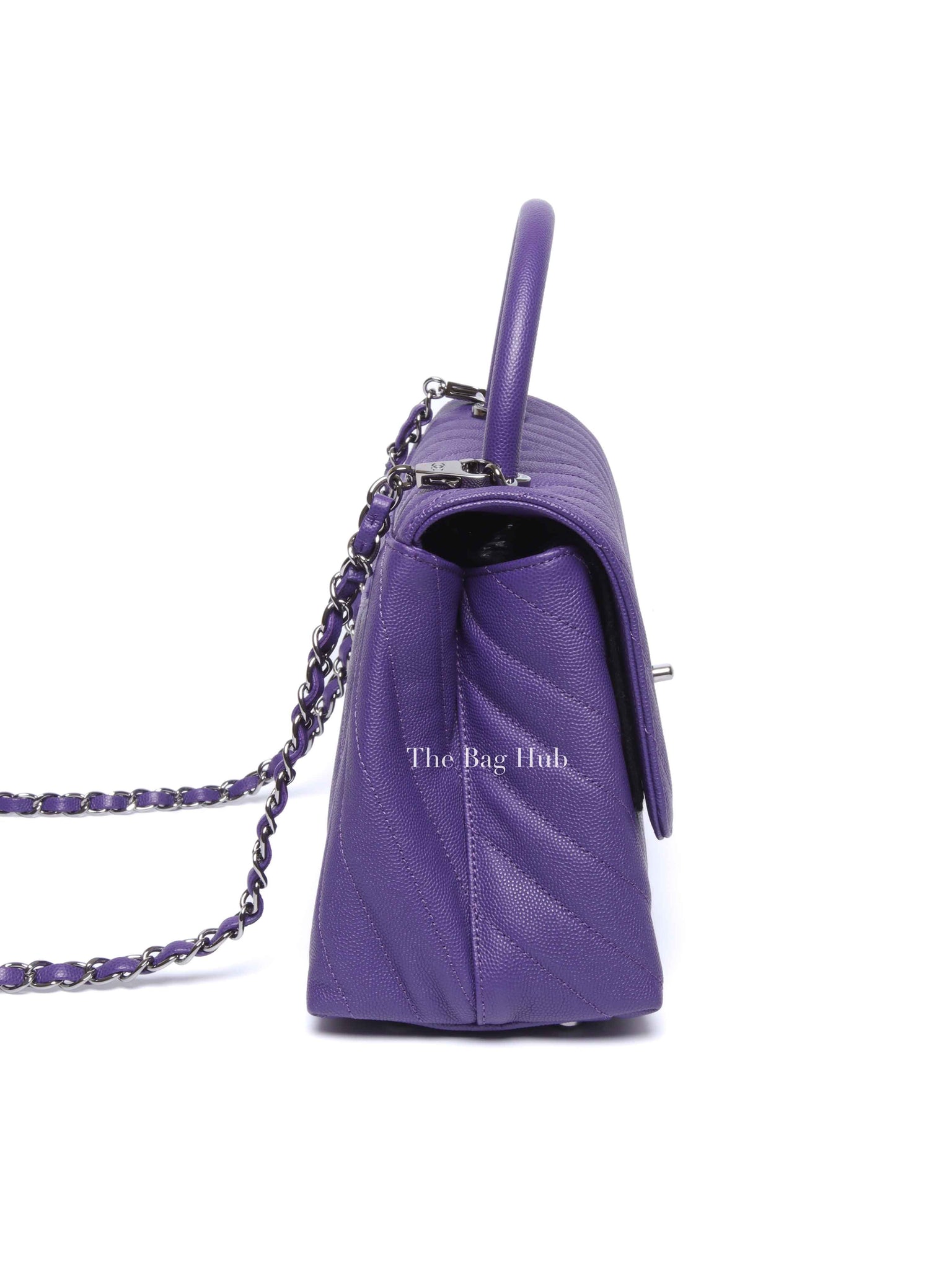 Chanel Purple Caviar Chevron Quilted Small Coco Handle Flap Bag SHW