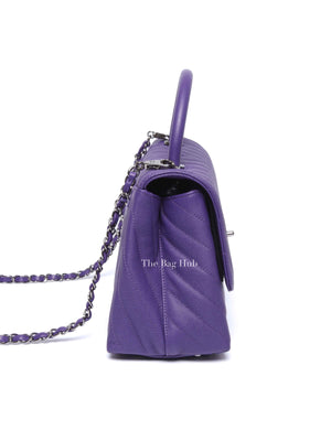 Chanel Purple Caviar Chevron Quilted Small Coco Handle Flap Bag SHW