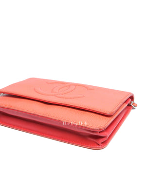 Chanel Coral Caviar Timeless CC Wallet On Chain SHW