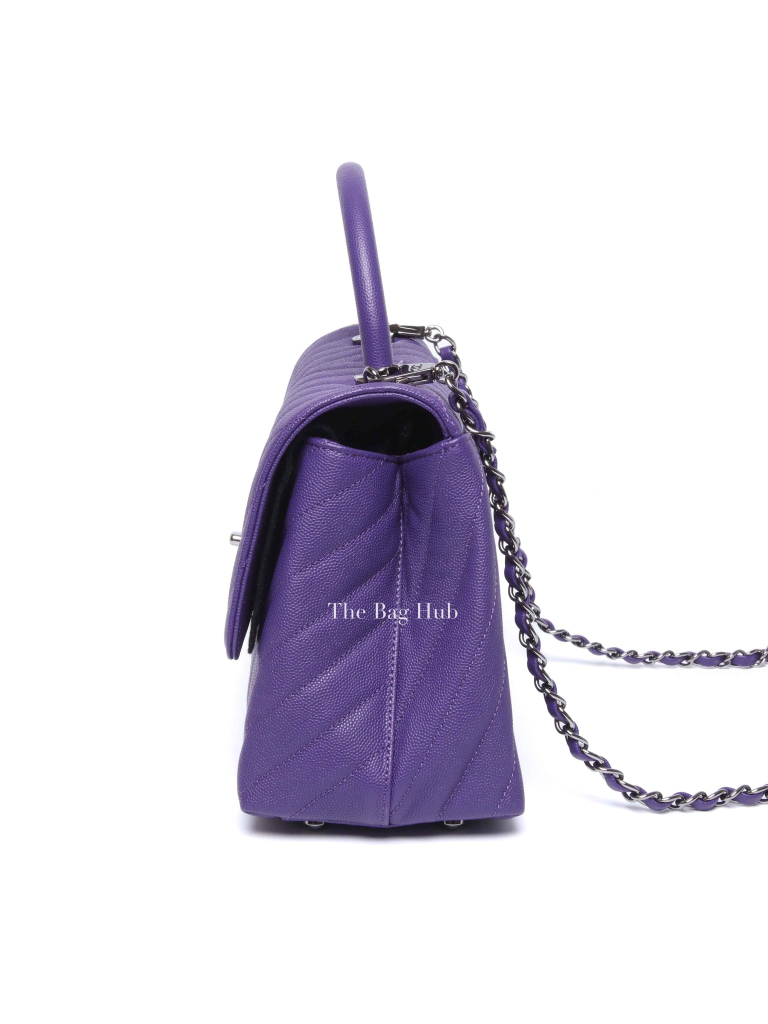 Chanel Purple Caviar Chevron Quilted Small Coco Handle Flap Bag SHW