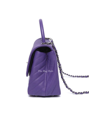 Chanel Purple Caviar Chevron Quilted Small Coco Handle Flap Bag SHW