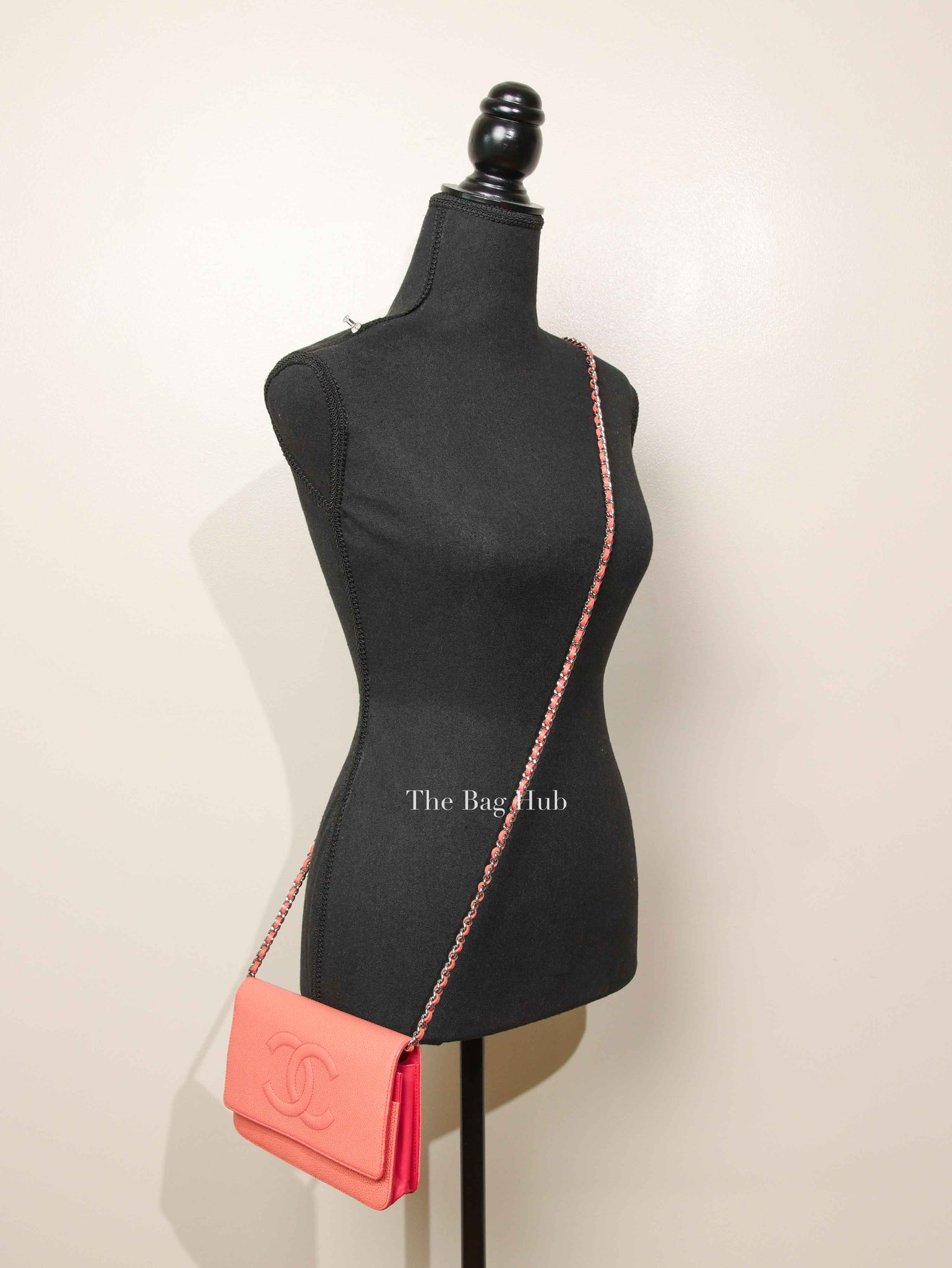 Chanel Coral Caviar Timeless CC Wallet On Chain SHW