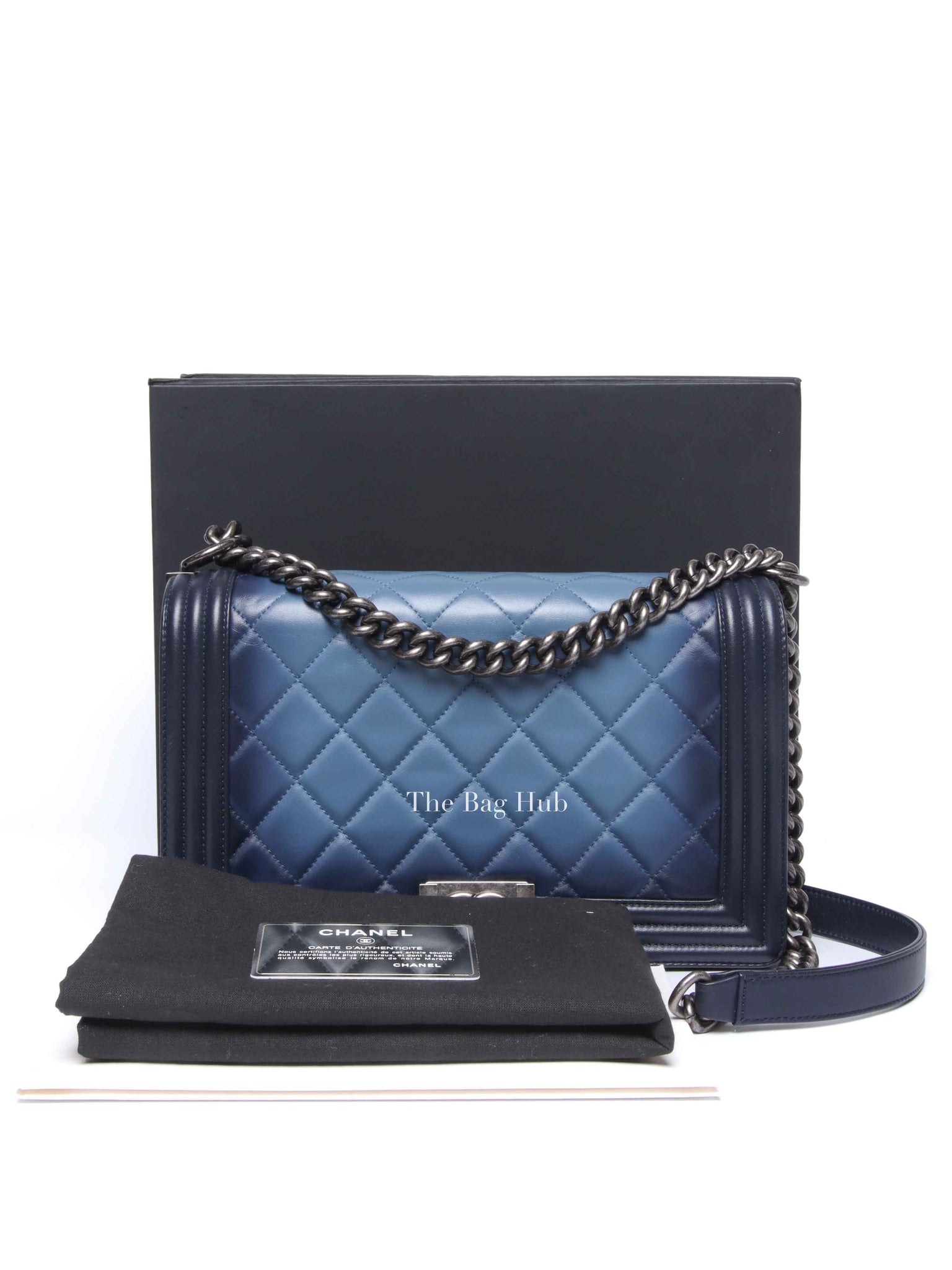 Chanel Blue Calfskin Ombre Faded Quilted New Medium Boy Flap Bag RHW