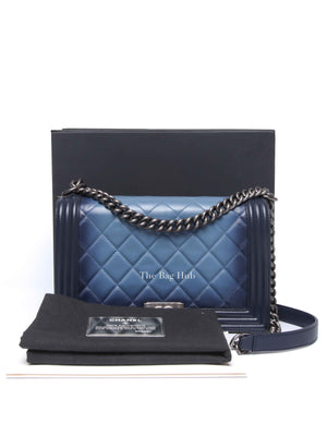 Chanel Blue Calfskin Ombre Faded Quilted New Medium Boy Flap Bag RHW