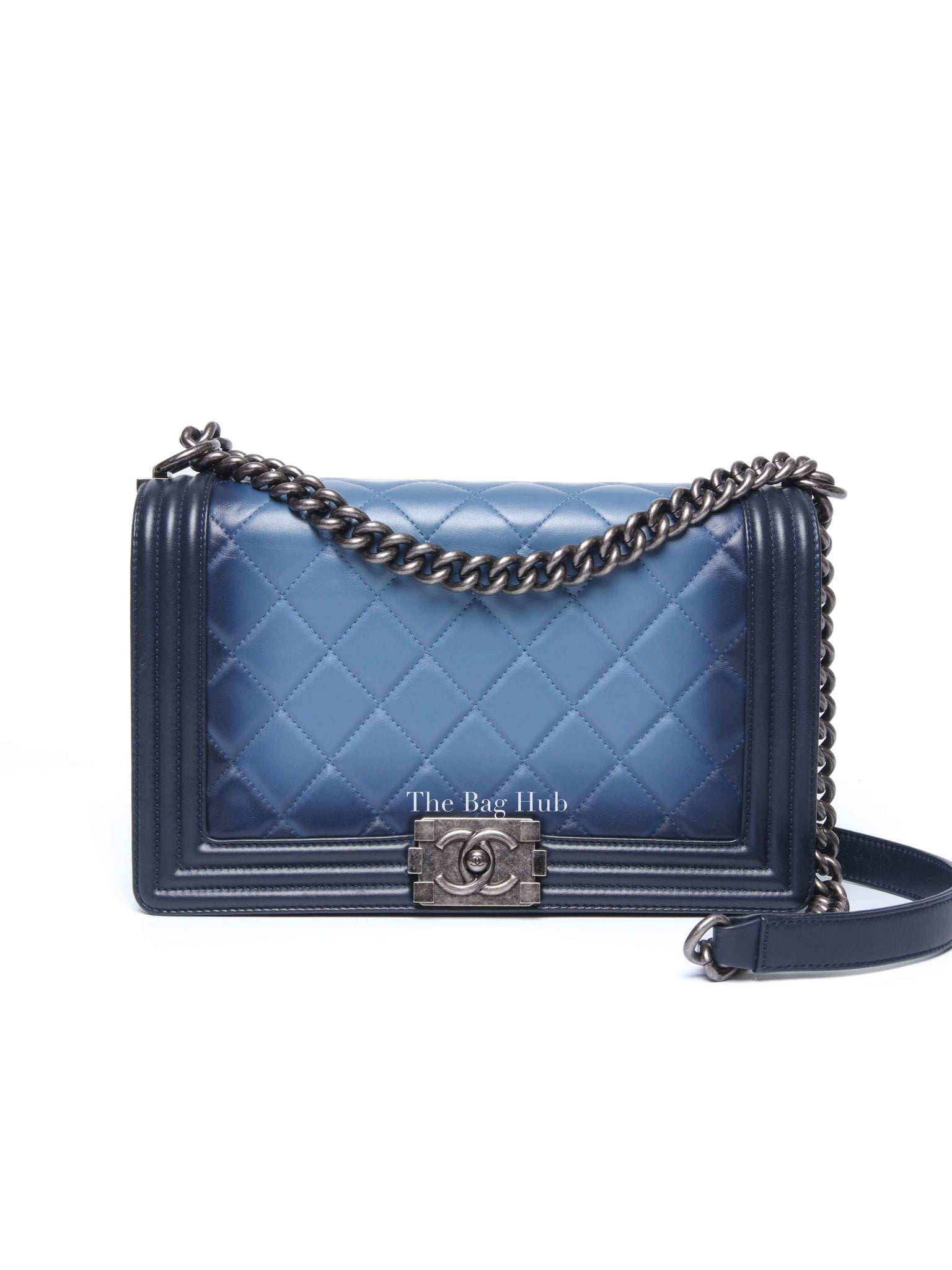 Chanel Blue Calfskin Ombre Faded Quilted New Medium Boy Flap Bag RHW