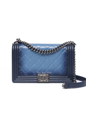 Chanel Blue Calfskin Ombre Faded Quilted New Medium Boy Flap Bag RHW
